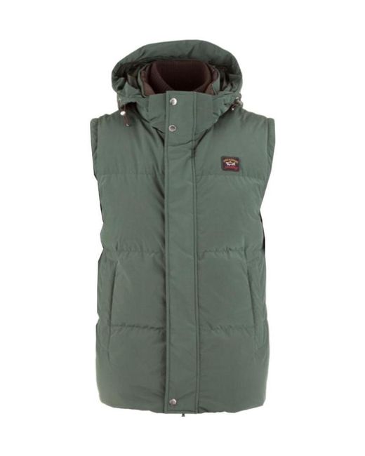 Paul & Shark Green Logo Patch Hooded Down Jacket for men