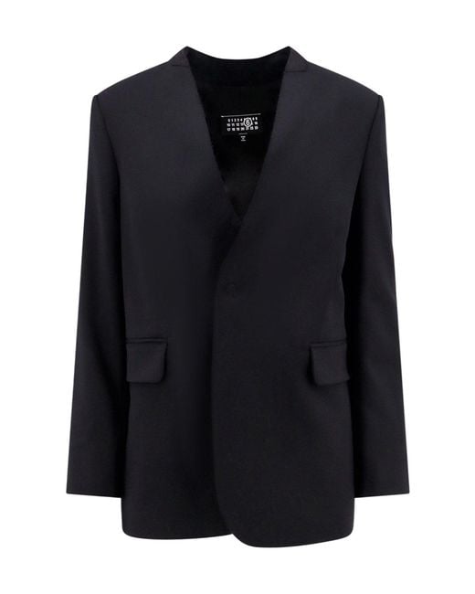 MM6 by Maison Margiela Black Shoulder Pads Collarless Blazer