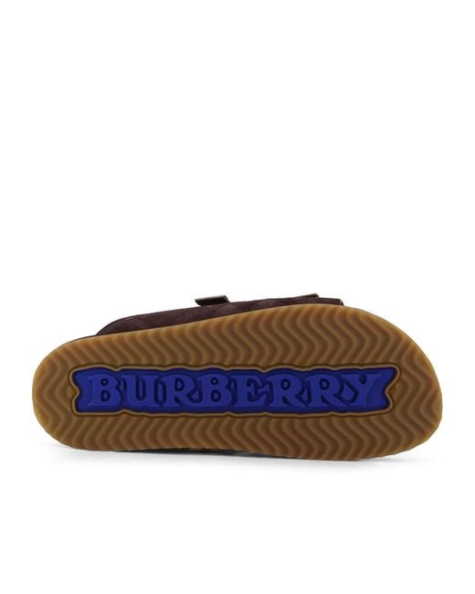 Burberry Brown Double Buckle Checked Slides for men