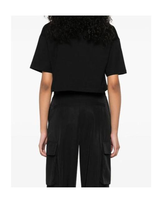 Balmain Black Graphic Printed Cropped T-Shirt