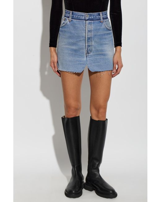 Vetements Blue Frayed Hem Denim Skirt
