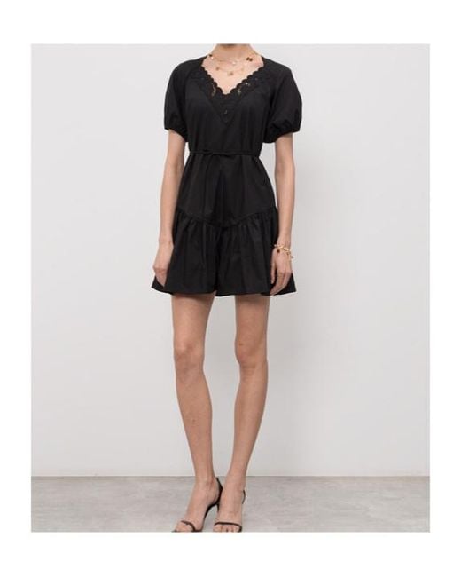 Twinset Black Lace-Trim Ruffled Mini Dress