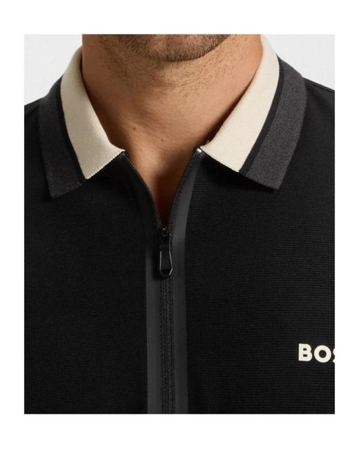 Boss Black Cotton-Piqué Polo Shirt With Zip Placket for men