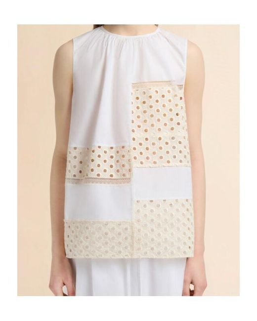 Marni White Broderie Panel Sleeveless Top