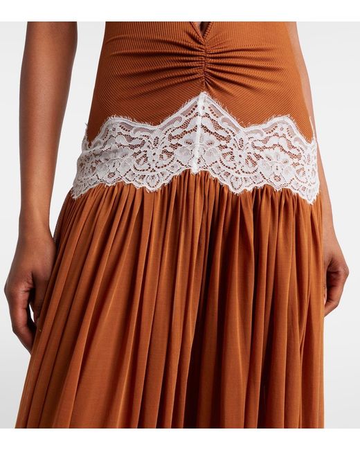 Christopher Esber Brown Cutout Lace-Trimmed Gown