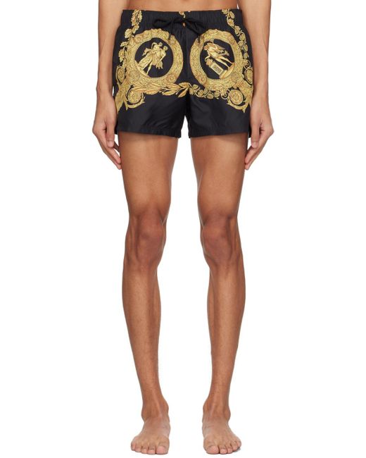 Versace Yellow Baroque-Print Swim Shorts for men
