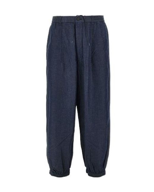 Emporio Armani Blue Elasticated-Waistband Trousers for men