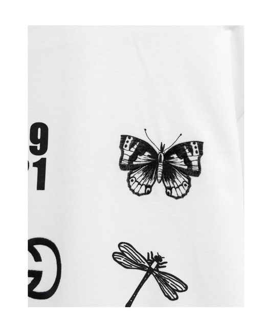 Gucci White Logo Printed Crewneck T-Shirt for men