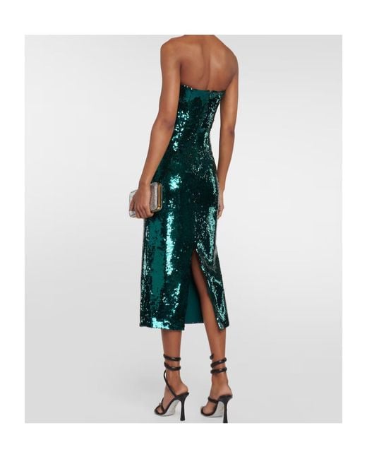 Roland Mouret Green Sequined Strapless Midi Dress