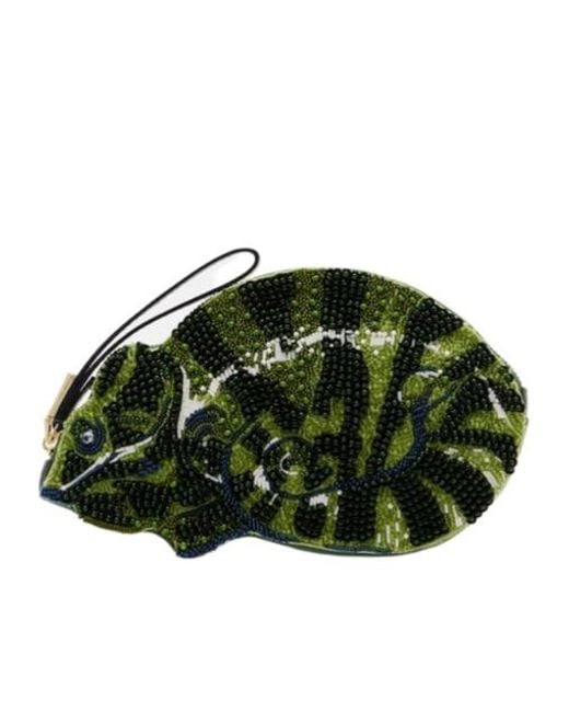 ALÉMAIS Green Chameleon Small Beaded Clutch