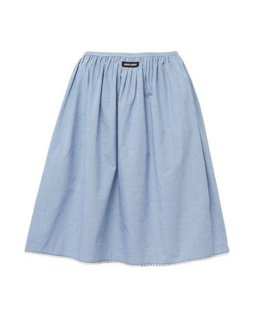 Miu Miu Blue Logo Detail Midi Skirt