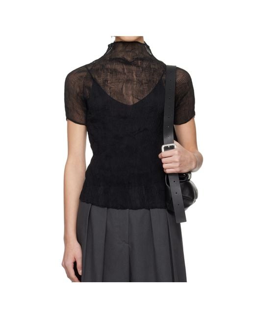 Issey Miyake Black High-Necked Short-Sleeved Top