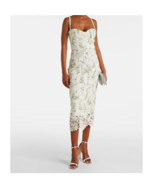 Monique Lhuillier White Floral Lace Corset Dress