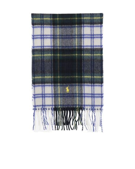 Polo Ralph Lauren Blue Checked Fringe Scarf for men