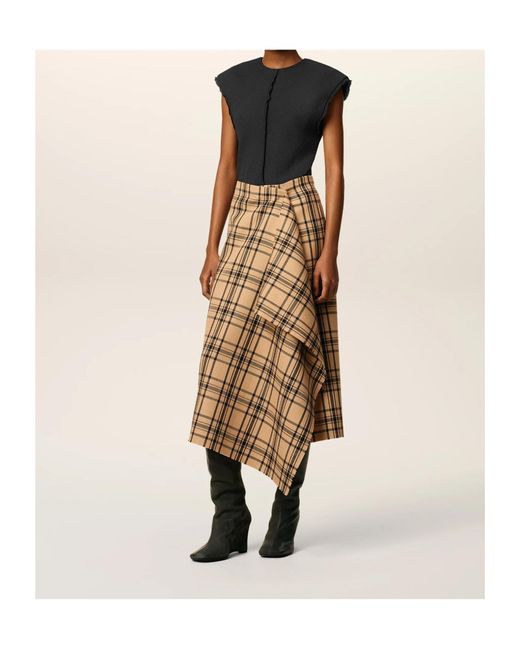AMI Natural Check Wrap Skirt