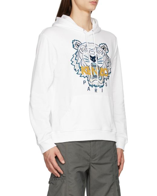 KENZO White Tiger Embroidered Relaxed Hoodie for men