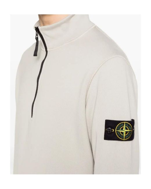 Stone Island White Logo Patch Quarter-Zip Sweatshirt for men