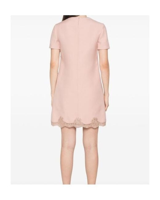 Valentino Pink Crew Neck Lace-Trim Mini Dress