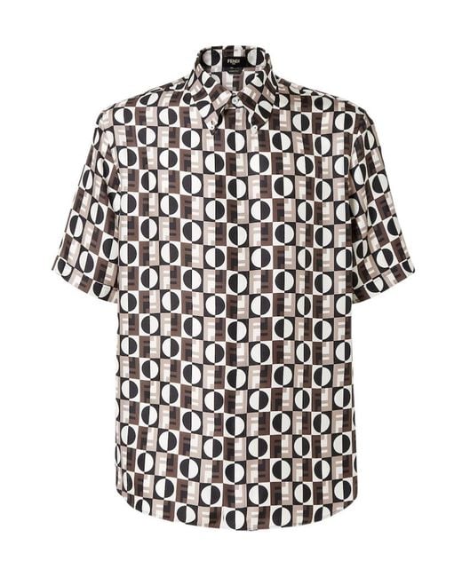Fendi White All-Over Logo Printed Short Sleeved Shirt for men