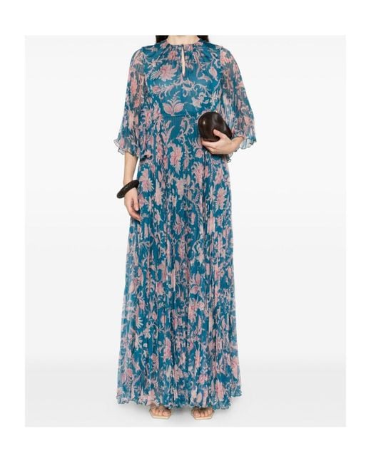 Etro Blue Printed Maxi Pleated Dress