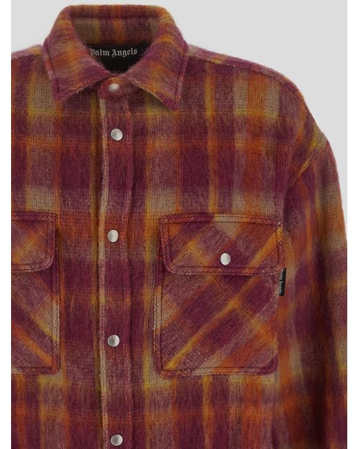 Palm Angels Red Plaid-Printed Buttoned Overshirt for men