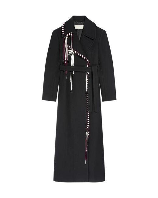 Dries Van Noten Black Whipstitch-Embellished Self-Tie Coat