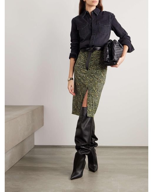 Isabel Marant Green Ruched-Front Patterned Midi Skirt