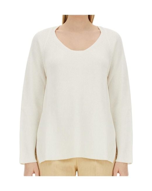 Fabiana Filippi White U-Neck Long-Sleeved Ribbed Jumper