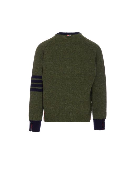 Thom Browne Green Crewneck Knitted Sweater for men