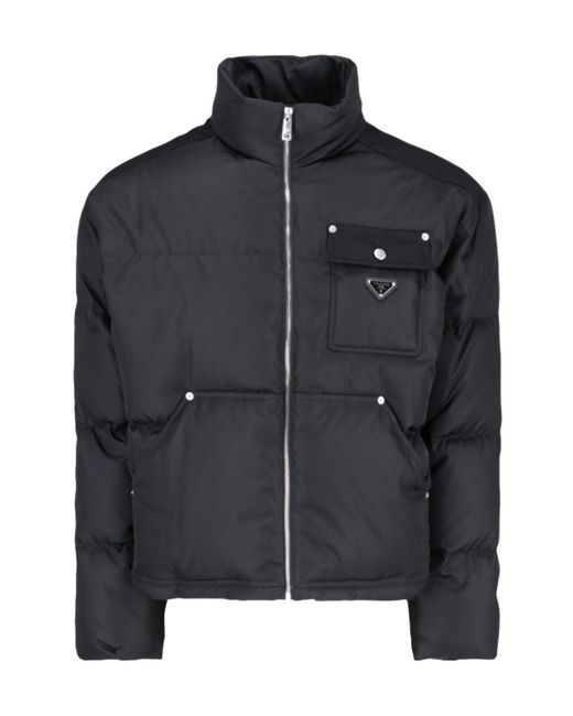 Prada Black Triangle-Logo Zipped Padded Jacket for men