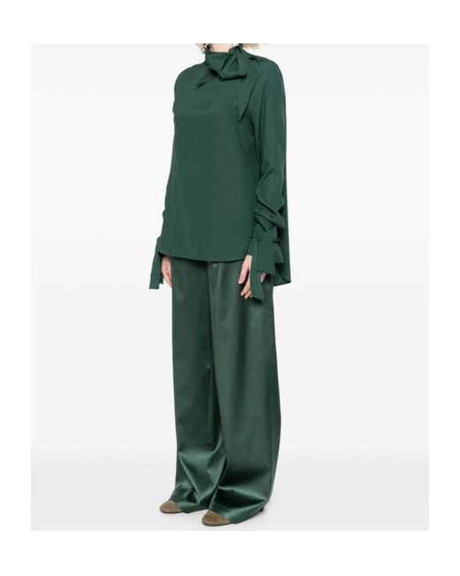 Ermanno Scervino Green Dark Blouse With Bow