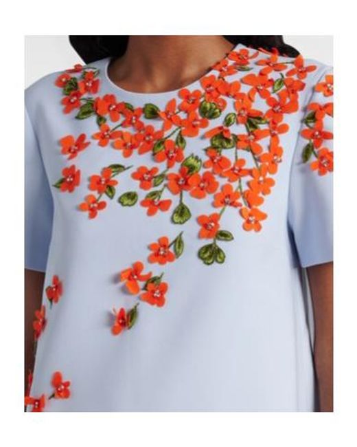 Carolina Herrera Blue Floral-Appliqué Crêpe Shift Dress