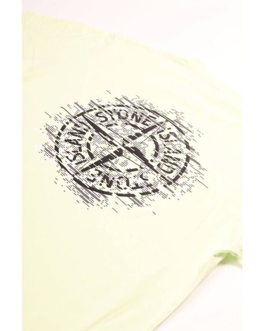 Stone Island Yellow Logo Printed Crewneck T-Shirt for men