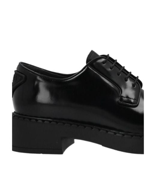Prada Black Smooth Leather Logo Derby Shoes