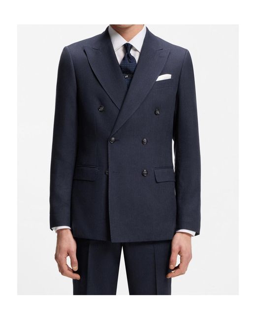 Boss Blue Boss Linen Blend Double-Breasted Suits for men