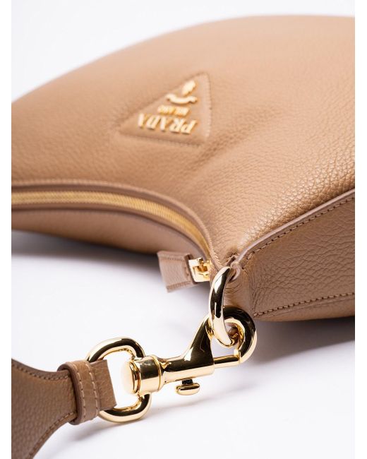 Prada Natural Logo Plaque Zipped Shoulder Bag