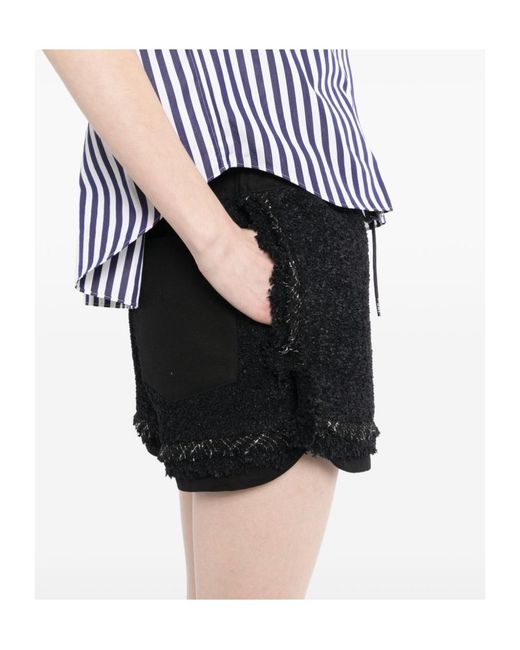 Sacai Black Drawstring Elastic Waist Shorts