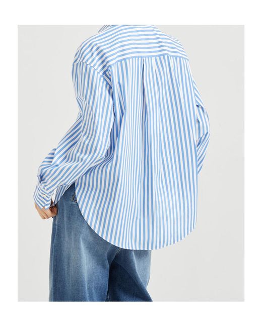Brunello Cucinelli Blue Striped Long Sleeved Shirt