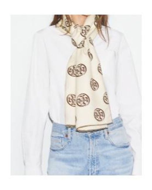 Tory Burch White Logo Rectangular Scarf