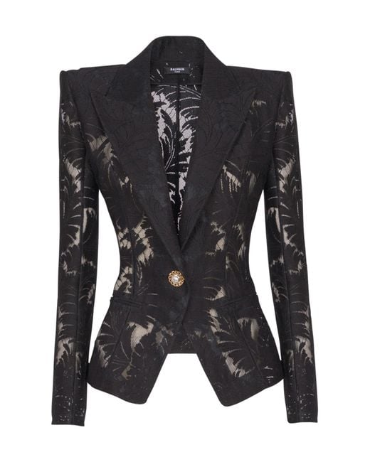Balmain Black 1-Button Fitted Lace Jacket