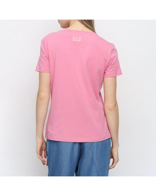 EA7 Pink Item O-Neck Short-Sleeved T-Shirt