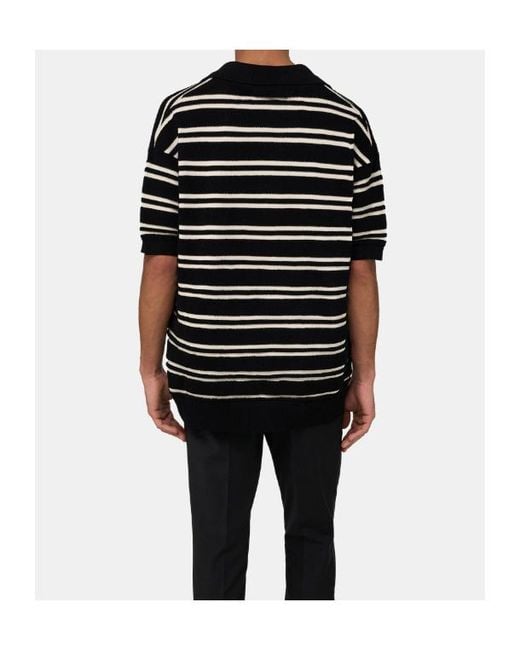 Amiri Black Ma Stripe Knit Ss Polo Shirt for men