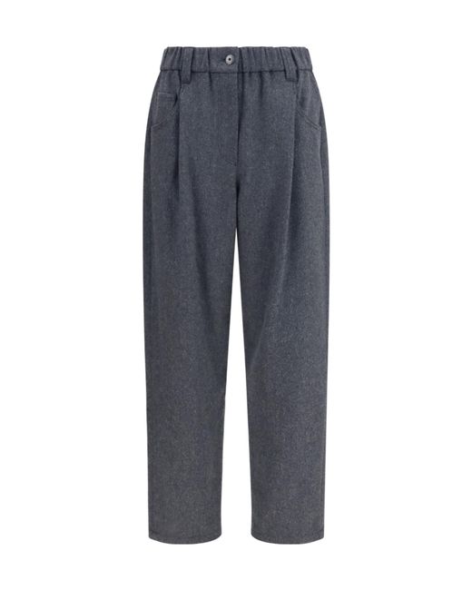 Brunello Cucinelli Blue Mid-Waisted Tapered Leg Trousers