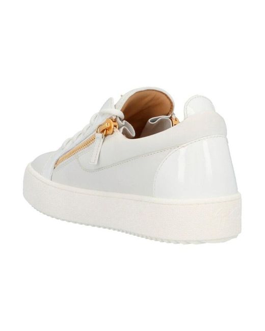 Giuseppe Zanotti White Frankie Zip Detailed Lace-Up Sneakers for men