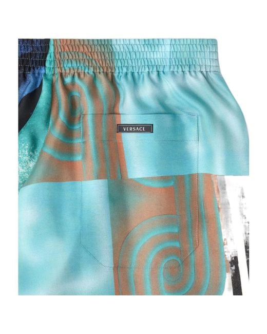 Versace Blue Pattern-Printed Twill Shorts for men