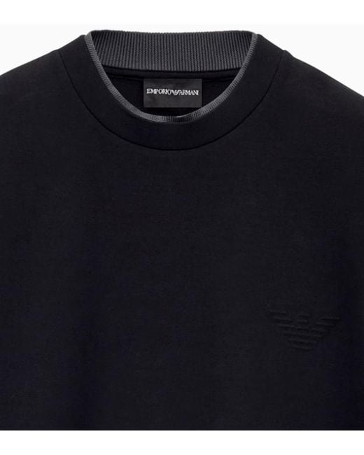 Emporio Armani Blue Double Jersey Sweatshirt With Eagle Embroidery for men