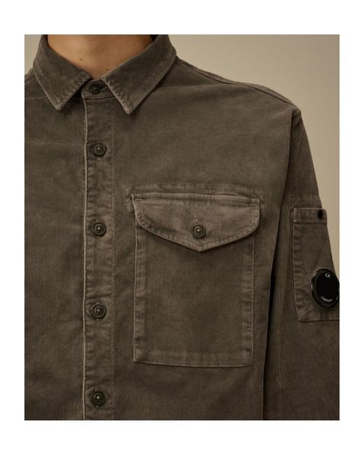 C P Company Green Corduroy Lens Long Sleeved Buttoned Shirt for men