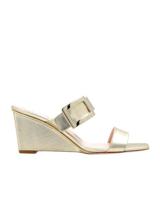 Roger Vivier Metallic Belle Buckle Wedge Sandals
