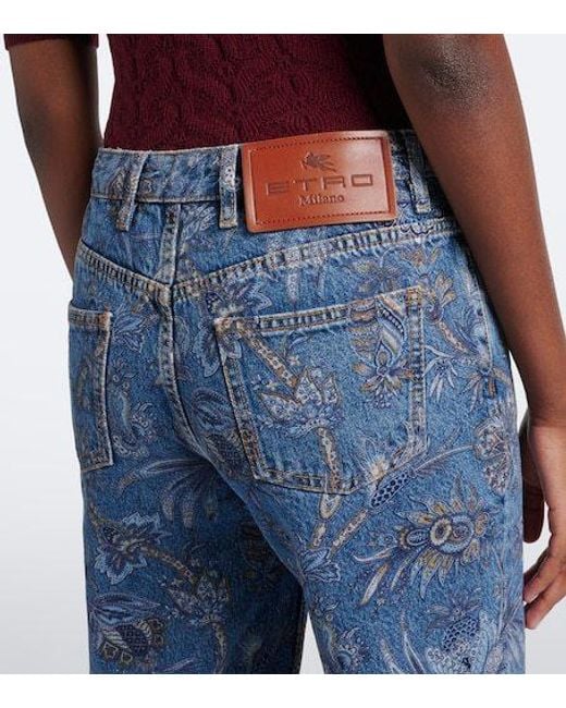 Etro Blue Printed Wide-Leg Jeans