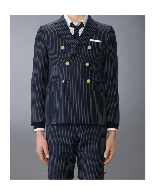 Thom Browne Blue Pinstripe Wool Blazer for men